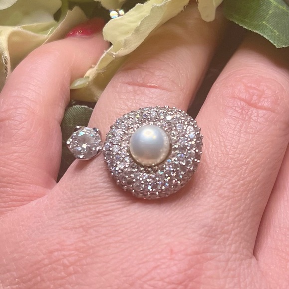 GORGEOUS DIAMOND AND PEARL with SILVER 925 size 7.5 - Picture 6 of 9